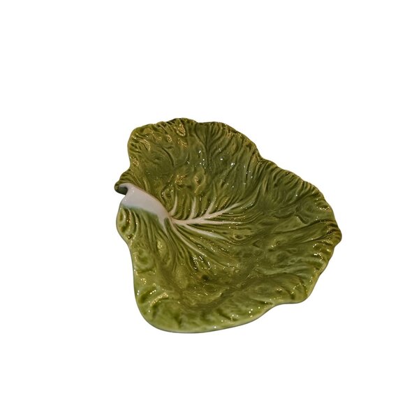 Vintage Cabbage Leaf Ceramic Serving Platter 15" Green Design Retro Dish - Picture 9 of 9